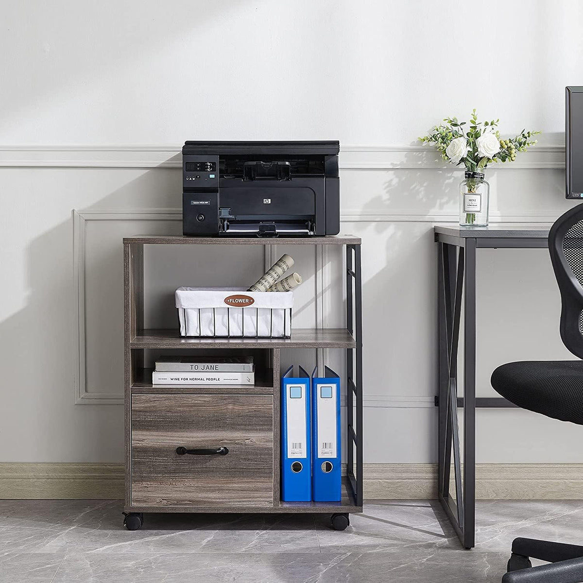 Retro Grey Mobile File Cabinet with Drawer J347