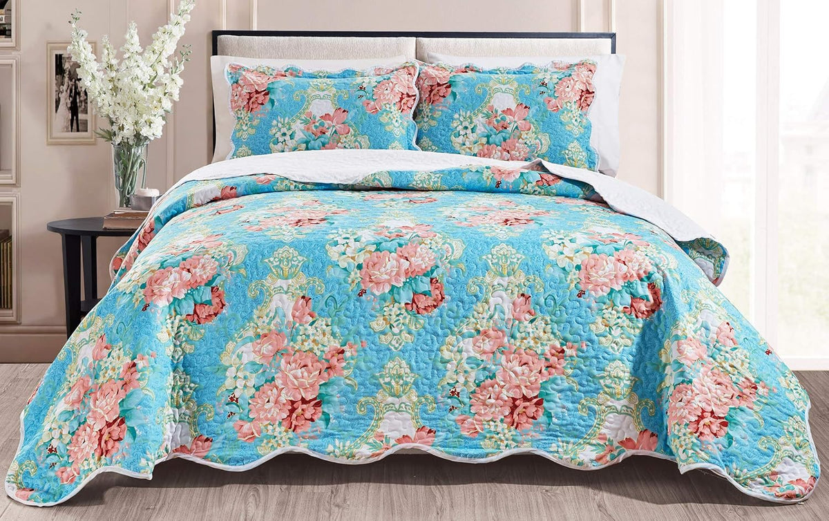 Terracotta Red Grey Black Medallion Oversize Cal King Size Quilt Set B846