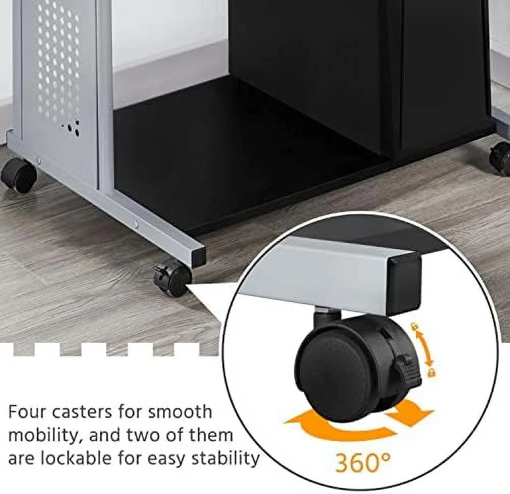 2 Tier Mobile Computer Desk with Printer Shelf Black F619