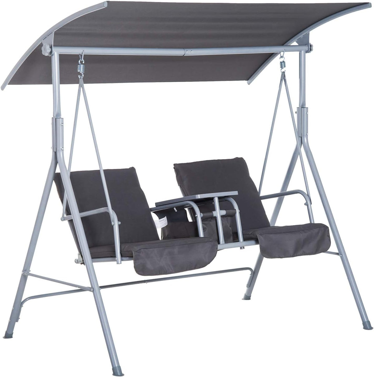 2 Person Covered Swing with Canopy, Table and Storage Console, Beige S6574
