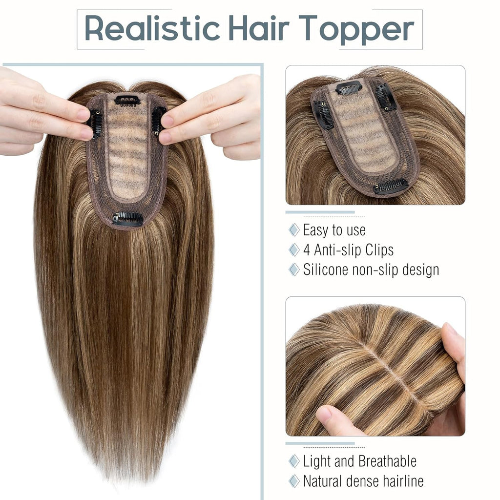 100% Real Human Hair Topper Silk Base Clip In Top Hairpieces 10 Inch 33g E328987