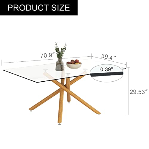 63 Inch Glass Dining Table with Tempered Glass Top and Silver Metal Legs N2930