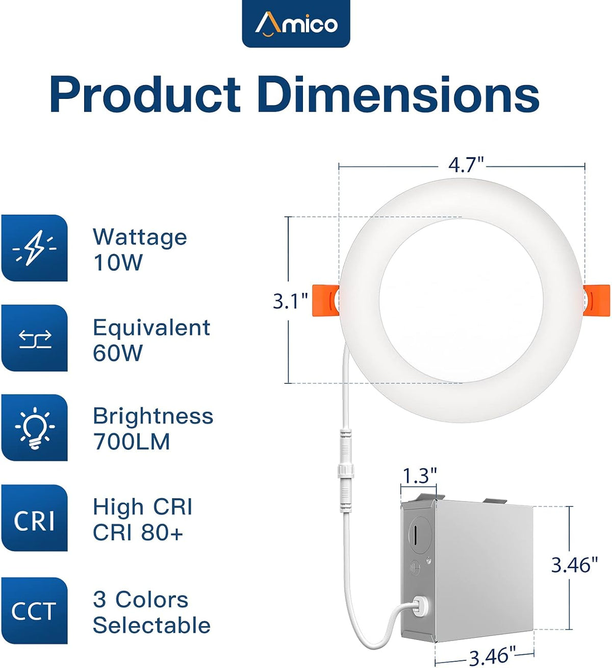 12 Pack 4 Inch Ultra-Thin LED Recessed Light with Junction Box, 3000K/4000K/5000K Selectable, 10W Eqv 60W, Dimmable Downlight O408956