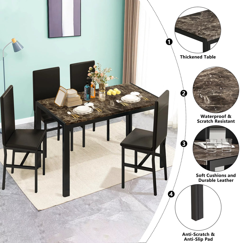 5 Piece Faux Marble Dining Table and Chairs Set K673279
