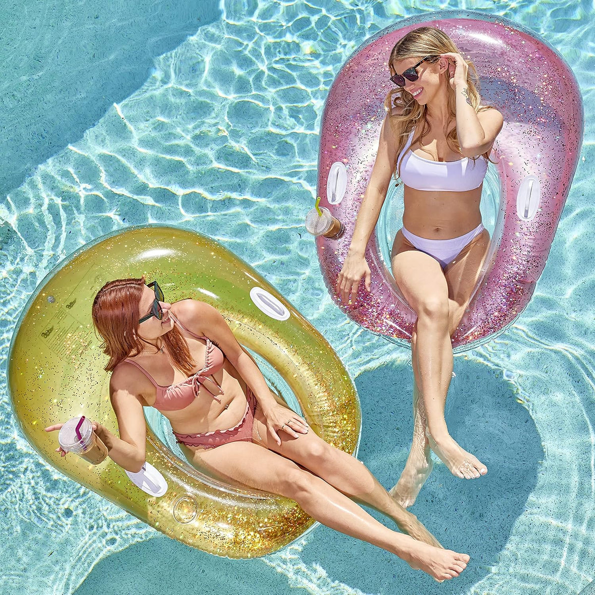 2 Packs Inflatable Pool Float Chair with Cup Holders G751255