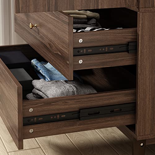 Brown Wooden Wardrobe Armoire with 2 Doors, 2 Drawers, Hanging Rod B475961
