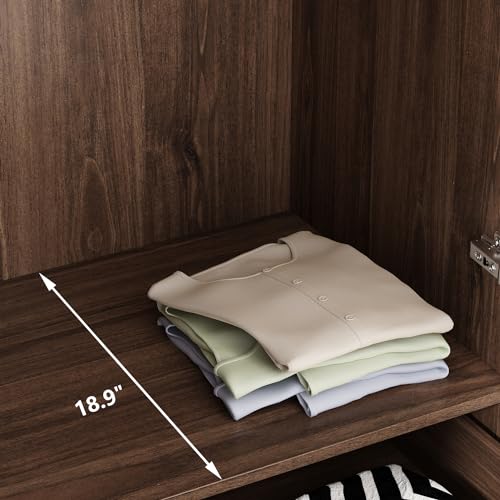 Brown Wooden Wardrobe Armoire with 2 Doors, 2 Drawers, Hanging Rod B475961