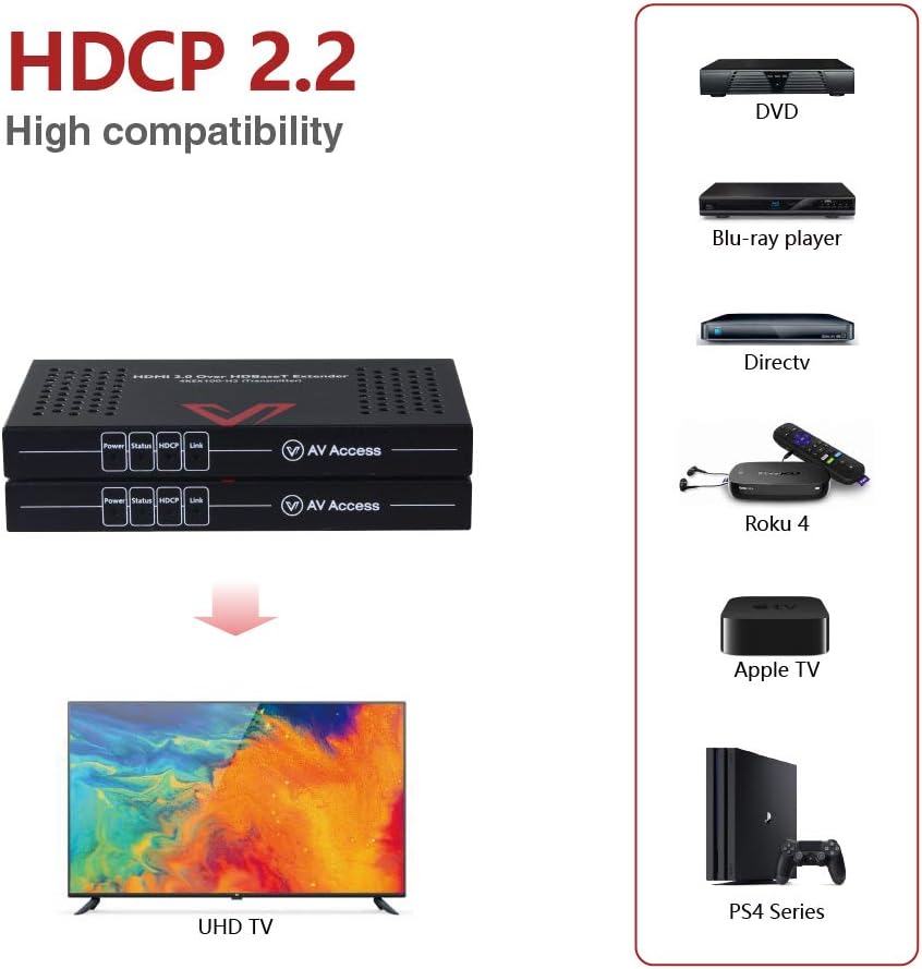 HDMI 2.0 HDBaseT Extender Over Cat5e/6a/Cat7 4K@60Hz 130ft PoE IR RS232 HDCP2.2 HDR CEC EDID T742