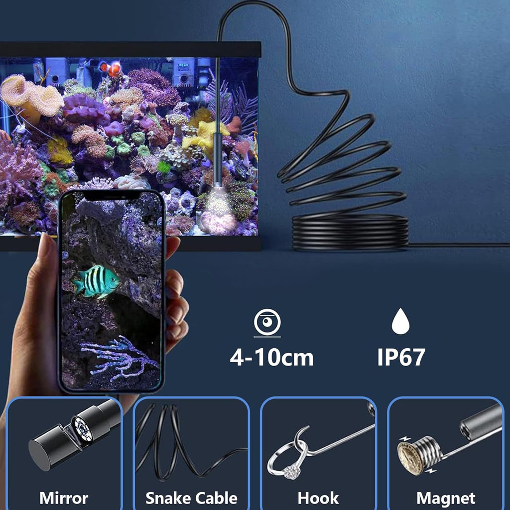1920P HD Borescope with 8 Adjustable LED Lights, 16.4ft Semi-Rigid Cord, 7.9mm Industrial Endoscope O437849