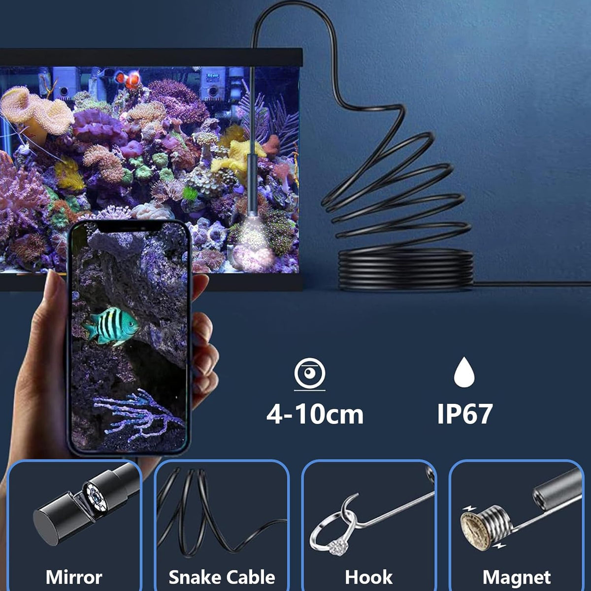 1920P HD Borescope with 8 Adjustable LED Lights, 16.4ft Semi-Rigid Cord, 7.9mm Industrial Endoscope O437849