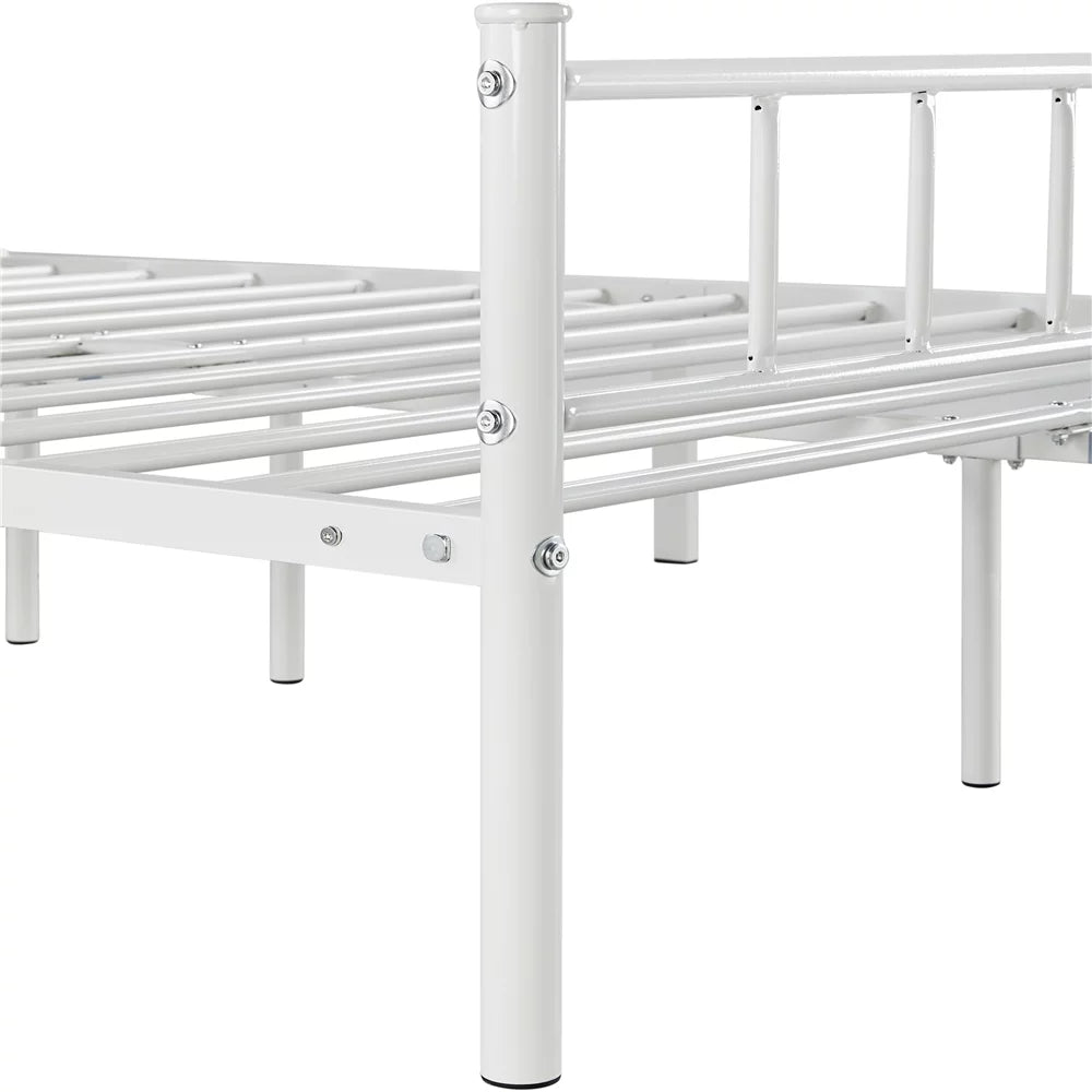 Queen Metal Platform Bed with Spindle Headboard and Footboard, White L579