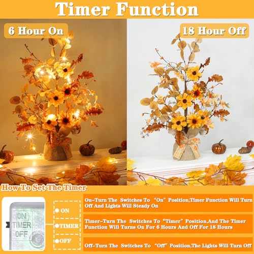 2 Pack Fall Tabletop Tree with 48 LED Battery Operated 18 Inch Q8603