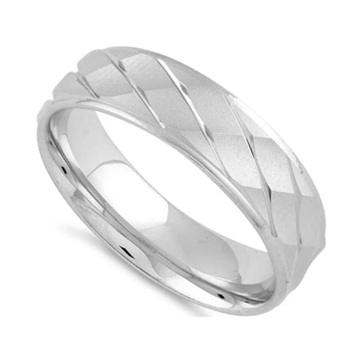 Platinum Plated Diamond Cut Pattern Wedding Band Ring G5283