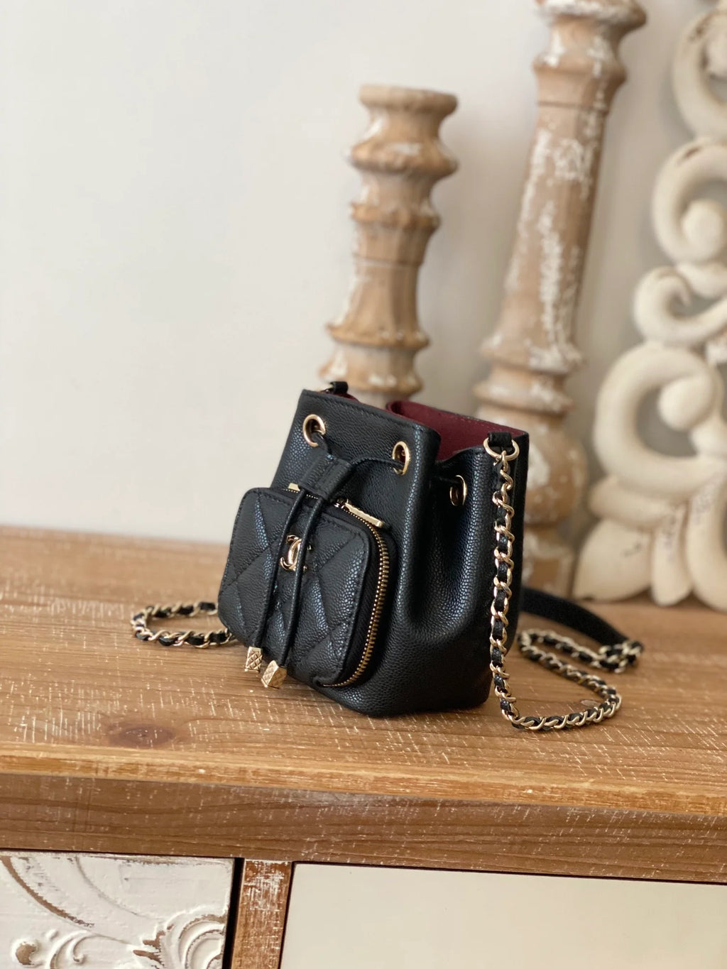 Black Mini Bucket Bag With Strap Z303820