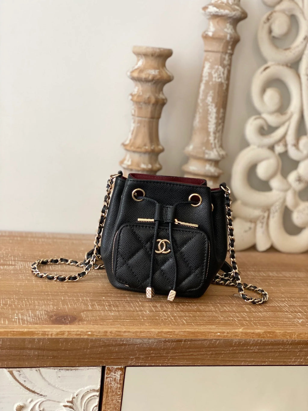 Black Mini Bucket Bag With Strap Z303820