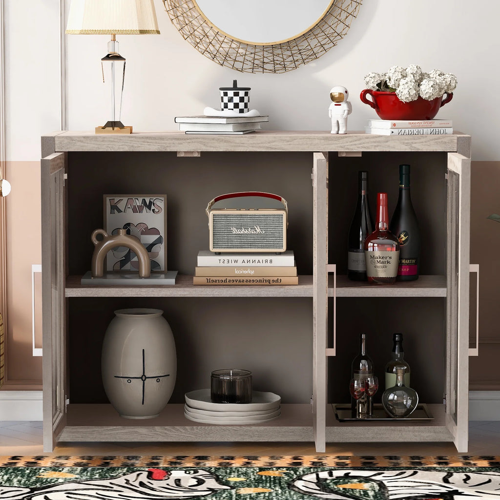 Wood Storage Cabinet with Three Tempered Glass Doors and Adjustable Shelf O434074