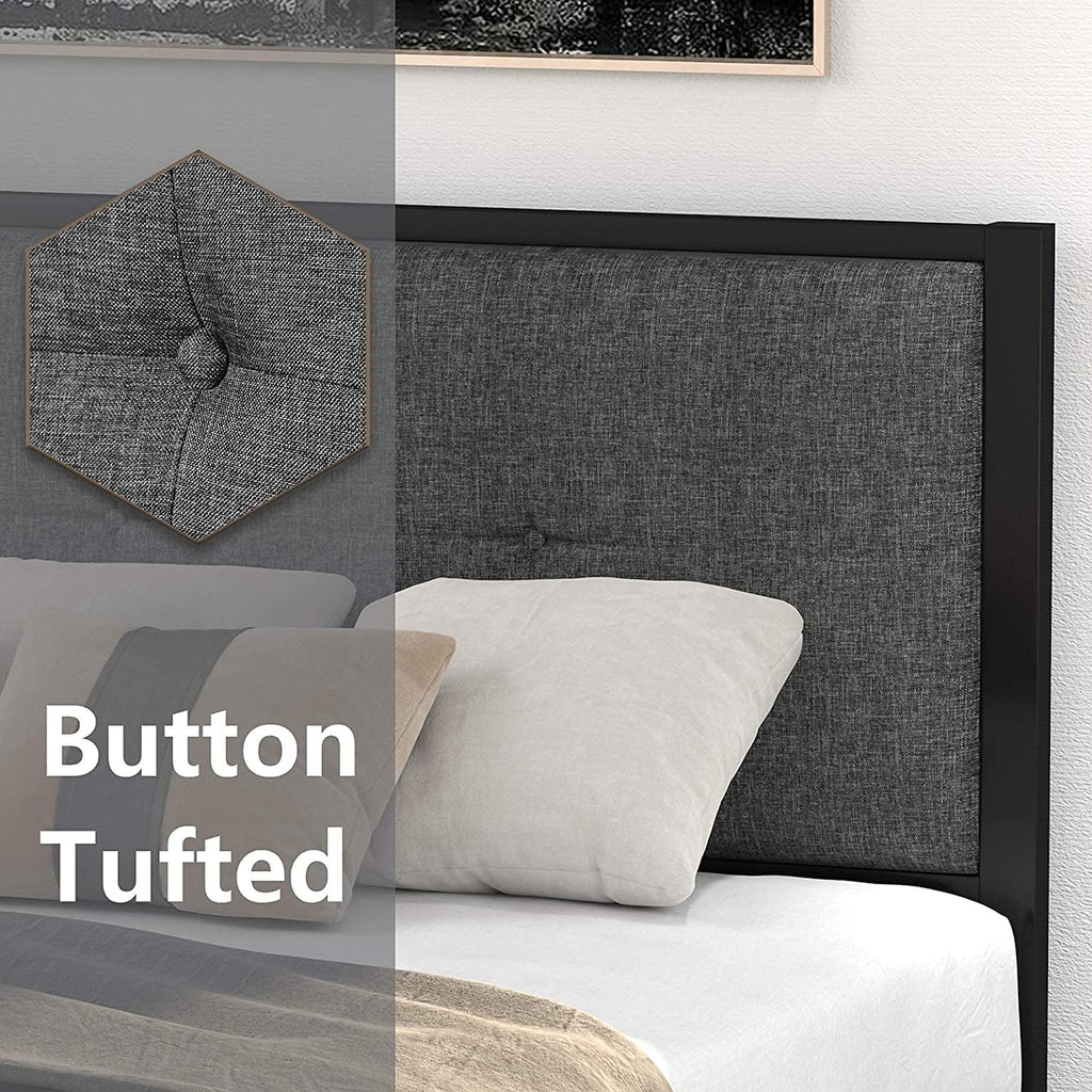 Twin Metal Platform Bed with Fabric Tufted Headboard and Under-Bed Storage A790