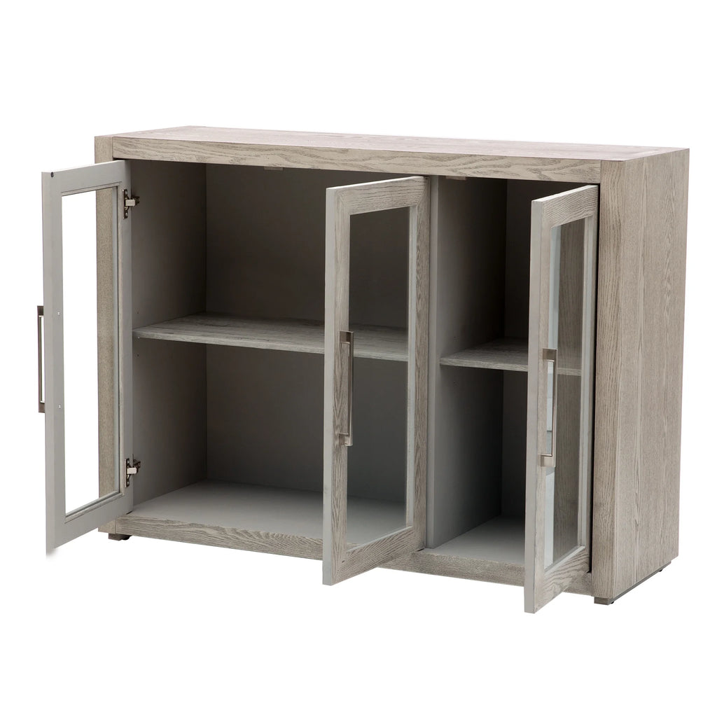 Wood Storage Cabinet with Three Tempered Glass Doors and Adjustable Shelf O434074