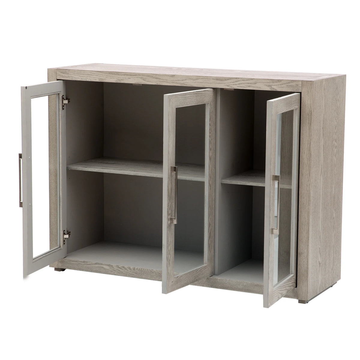 Wood Storage Cabinet with Three Tempered Glass Doors and Adjustable Shelf O434074