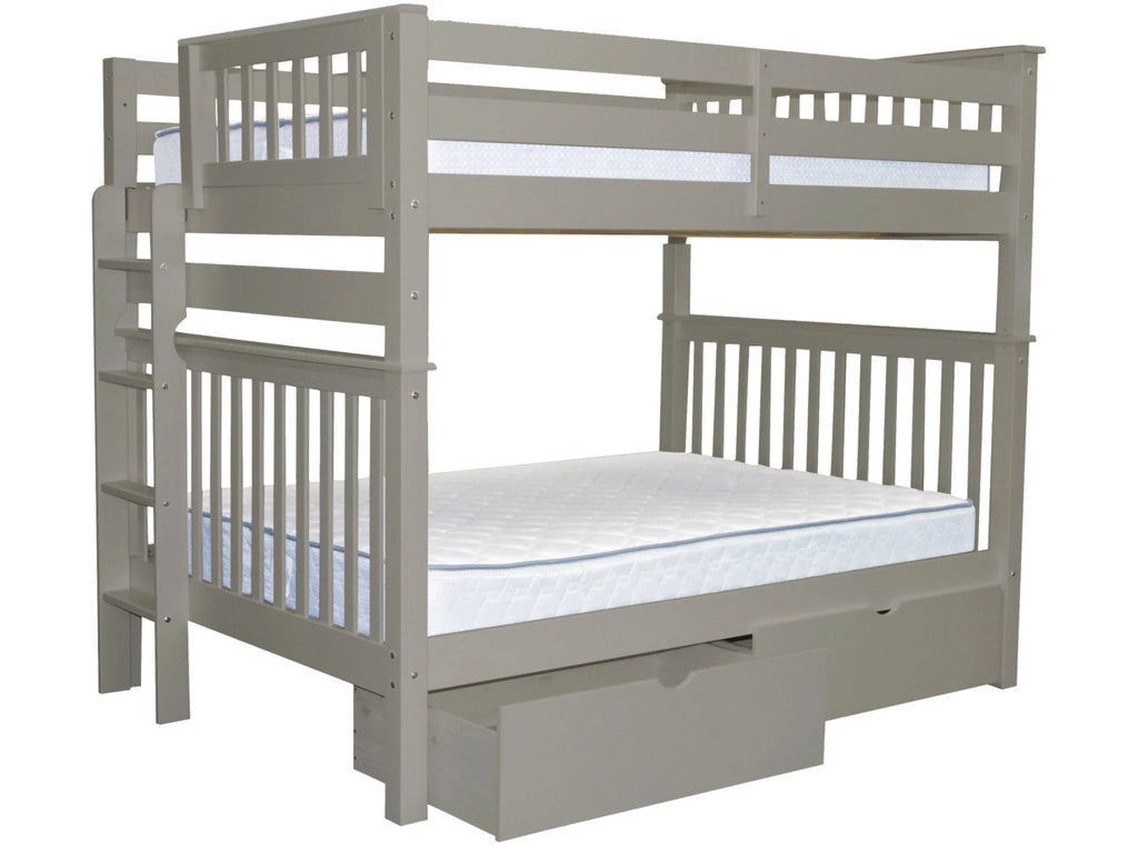 Gray Full over Full Bunk Beds with End Ladder and 2 Under Bed Drawers D671958