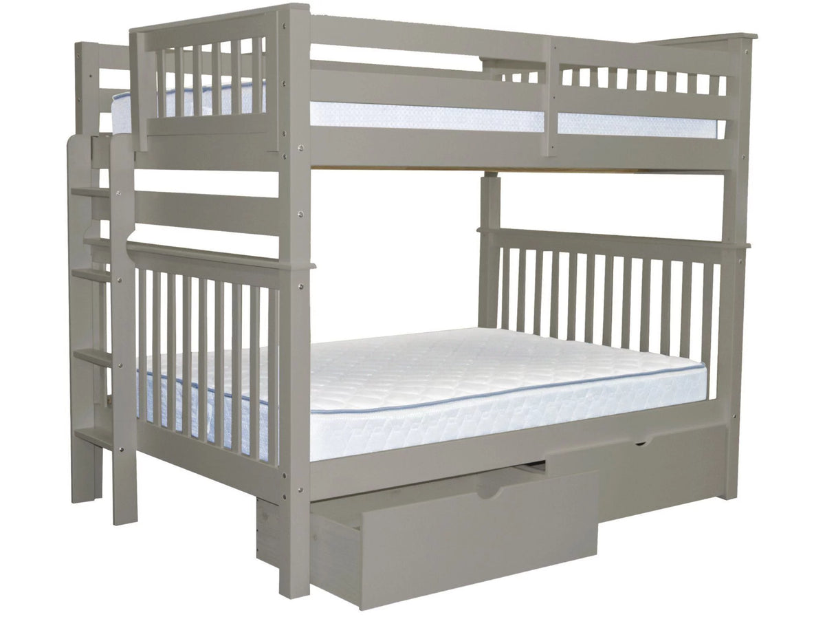 Gray Full over Full Bunk Beds with End Ladder and 2 Under Bed Drawers D671958