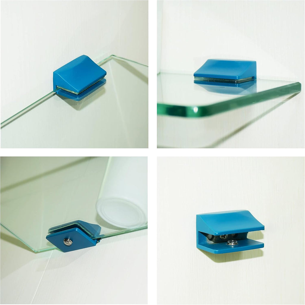 16 inches Glass Wall Shelf with Peacock Blue Brackets D38584