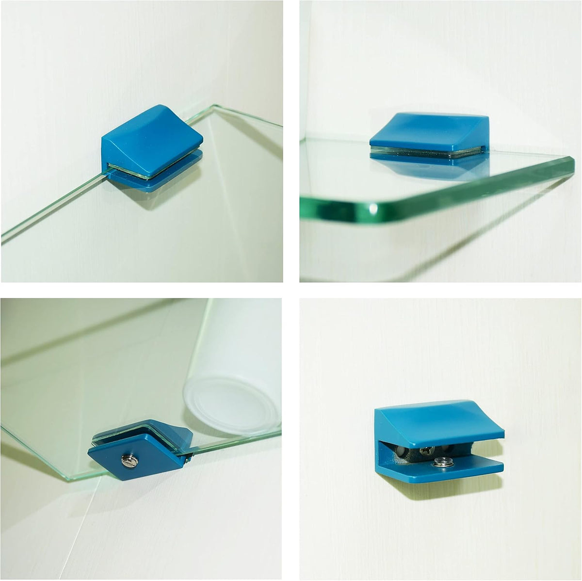 16 inches Glass Wall Shelf with Peacock Blue Brackets D38584