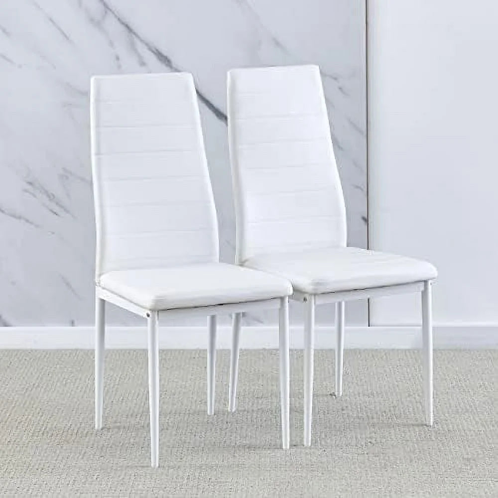 Grey Tempered Glass Dining Table Set with 2 White Faux Leather Chairs H67282