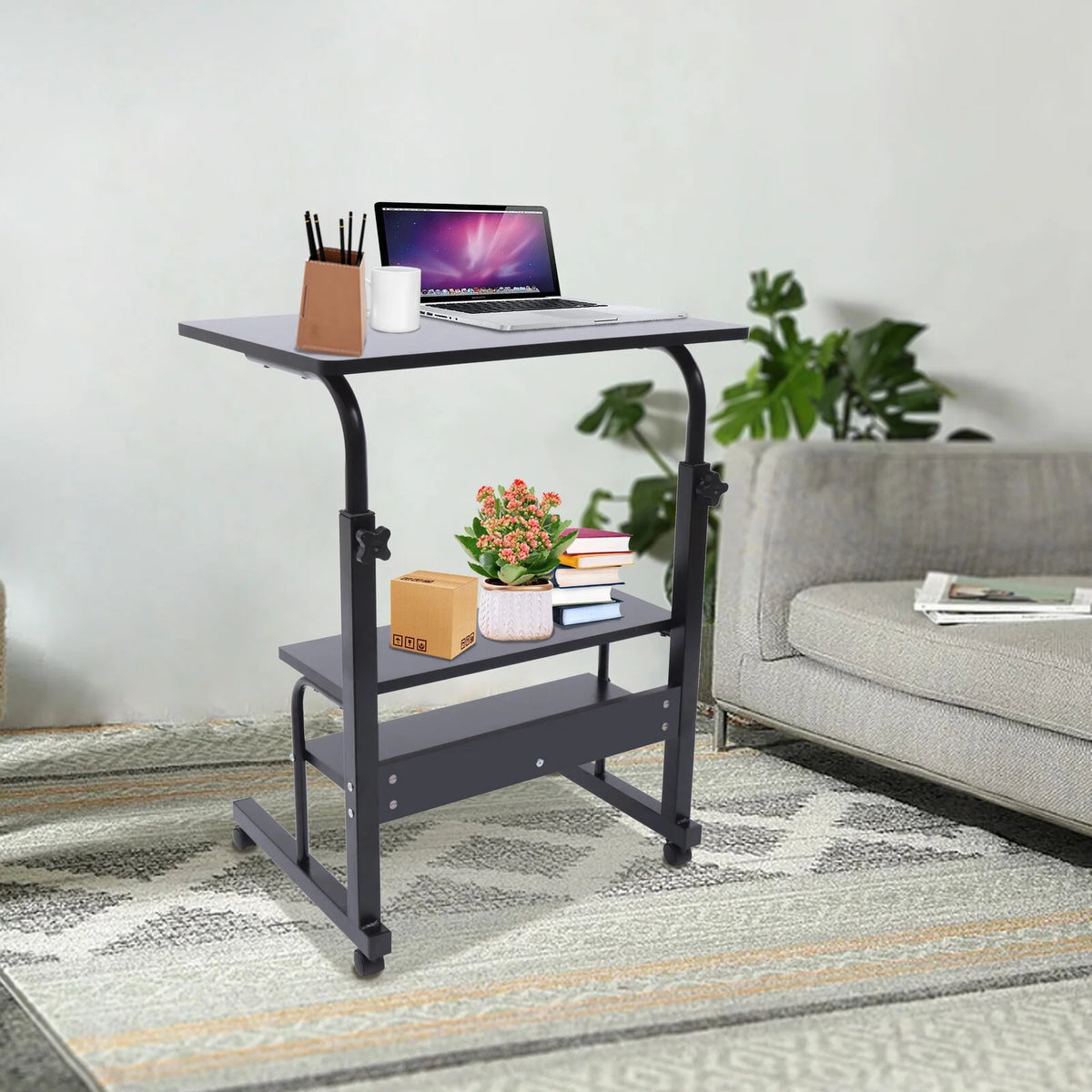 Portable Adjustable Sofa Side Bed Table with Wheels G584