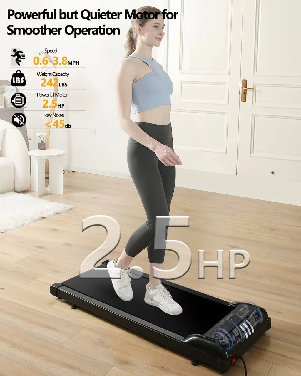 2 in 1 Under Desk Treadmill, 2.5HP Quiet Portable Treadmill, Black H1690