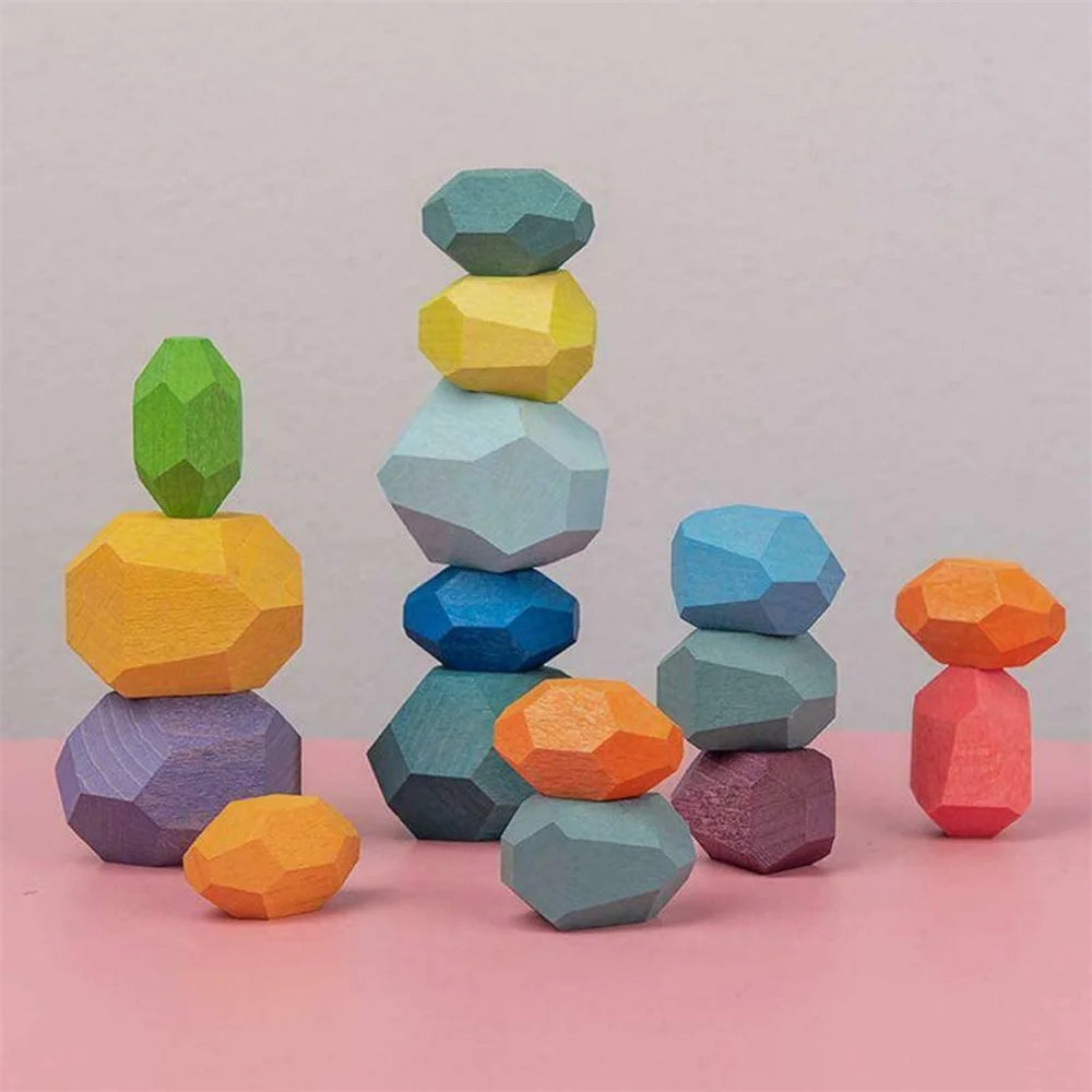 16pcs Colored Wooden Stacking Blocks Toy U568