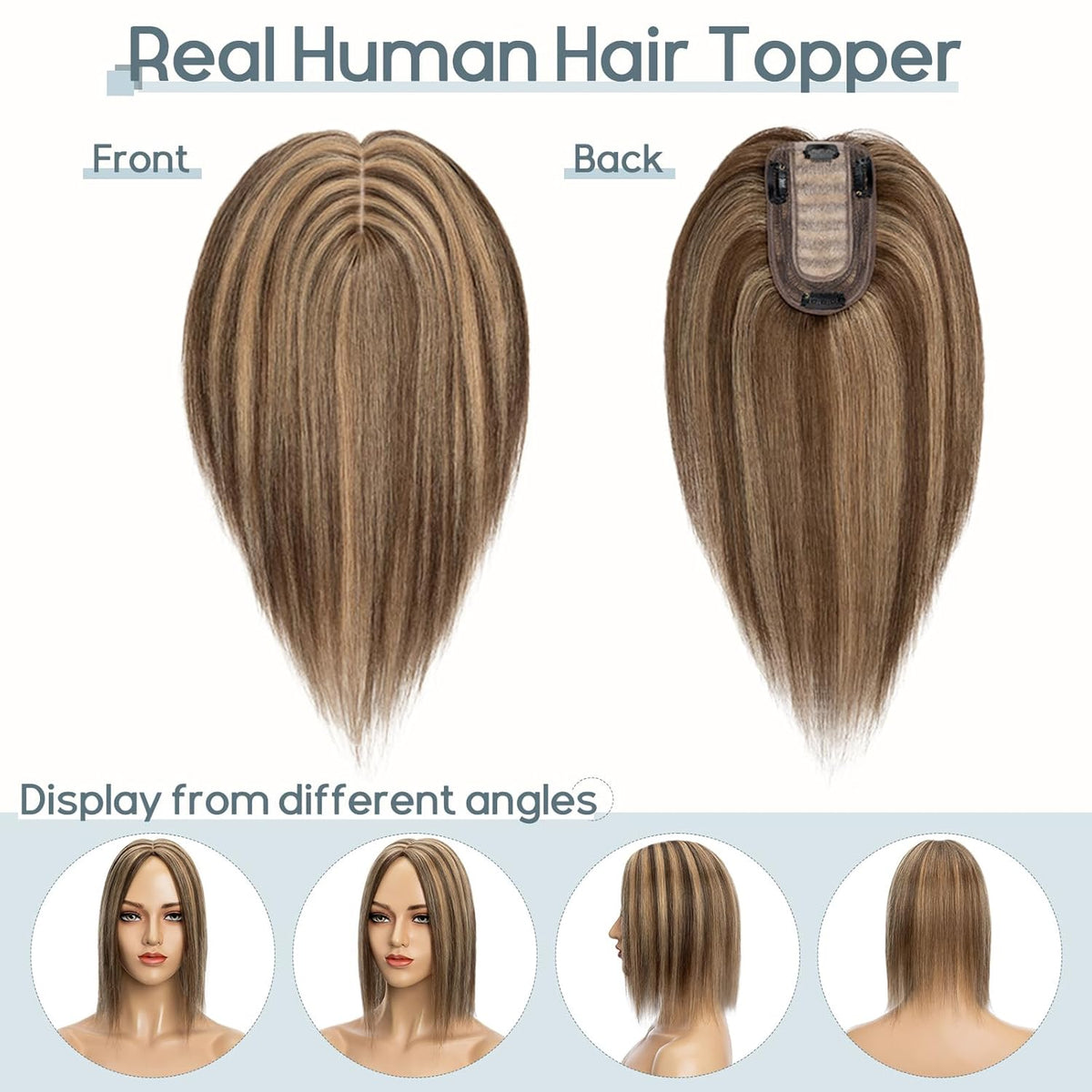 100% Real Human Hair Topper Silk Base Clip In Top Hairpieces 10 Inch 33g E328987