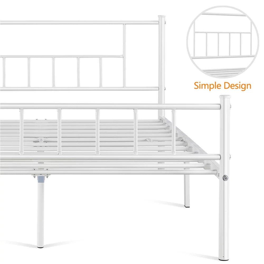 Queen Metal Platform Bed with Spindle Headboard and Footboard, White L579