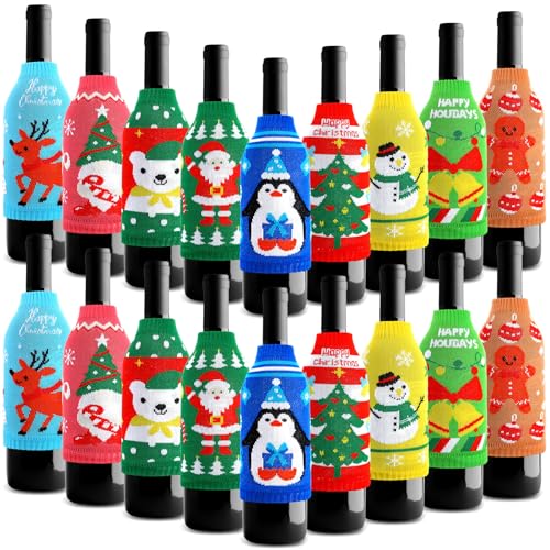 18 Pcs Christmas Knit Bottle Covers Thermocoolers for Cans Soda Beverages R10336