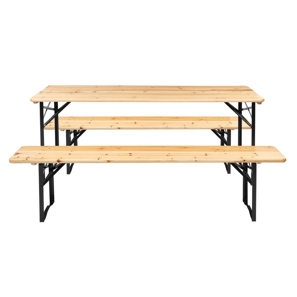 5.8FT Wood Table and Bench Set U33579