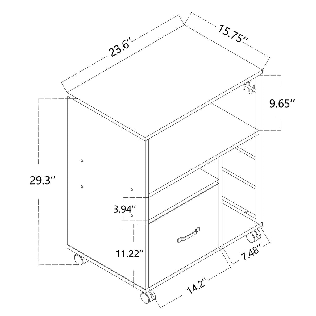 Retro Grey Mobile File Cabinet with Drawer J347