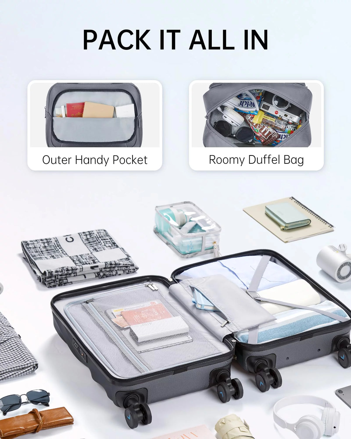 2 Piece Hardside Carry On Luggage Set with Spinner Wheels & TSA Lock P6337