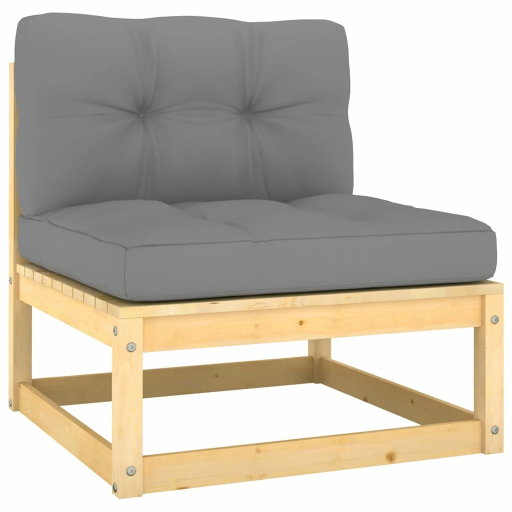 6 Piece Gray Cushioned Corner Sofa and 2 Middle Sofas with 2 Footstool Pinewood Sectional Outdoor Furniture Set K1903