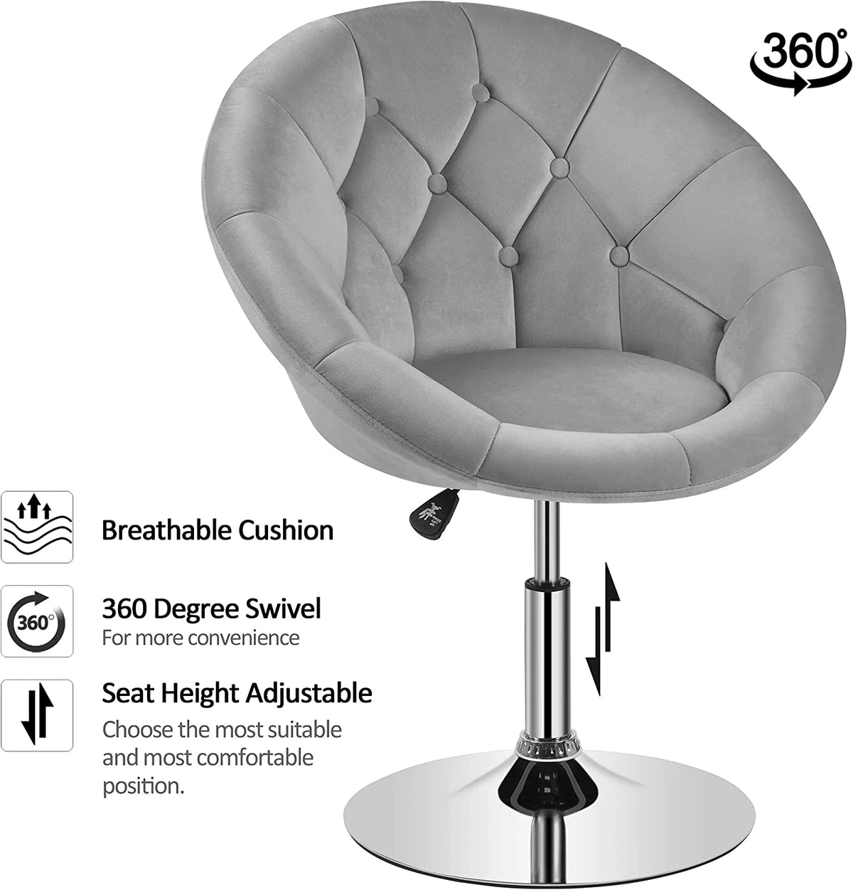 Velvet Tufted Swivel Accent Chair with Chrome Frame P936