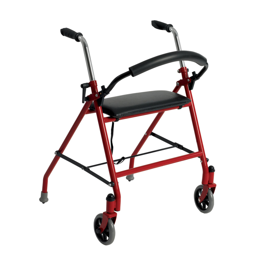 Aluminum Red Folding Walker with Wheels and Seat N4287