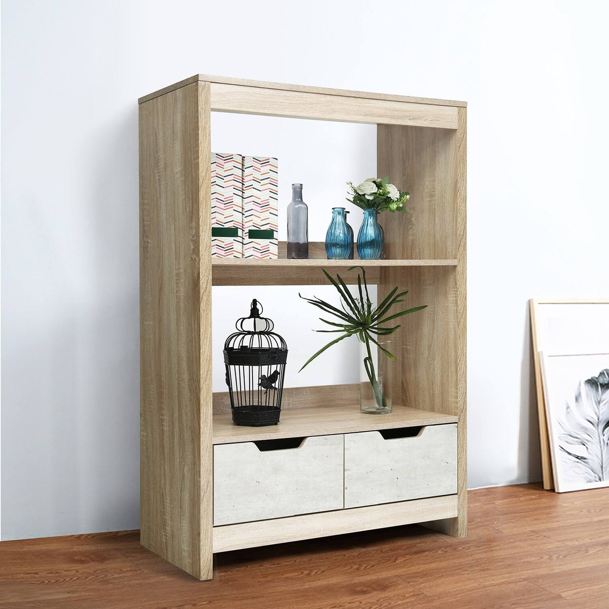 3-Shelf with Drawers MDF Bookcase Storage H918
