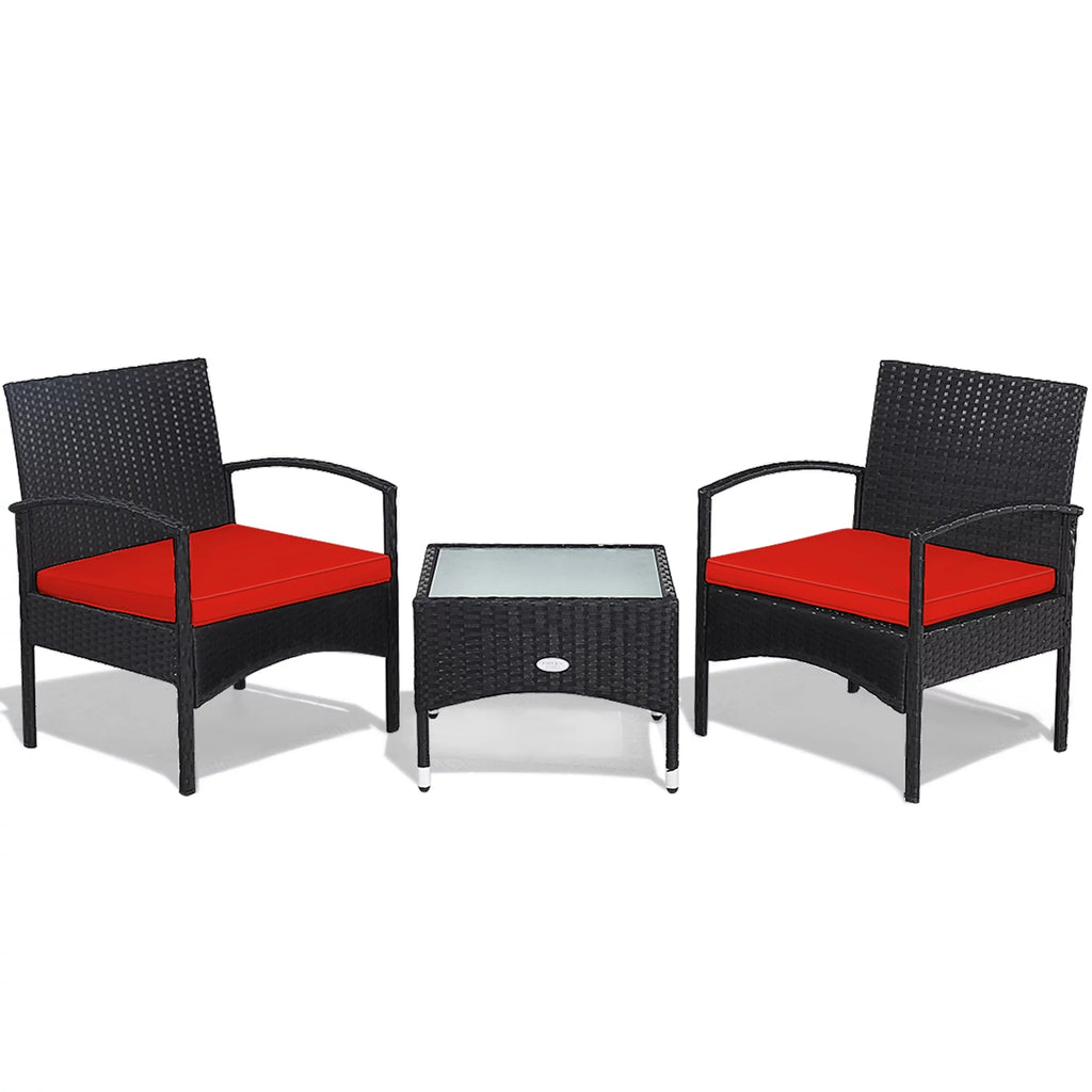 3 PCS Patio Wicker Rattan Furniture Set with Cushion V565