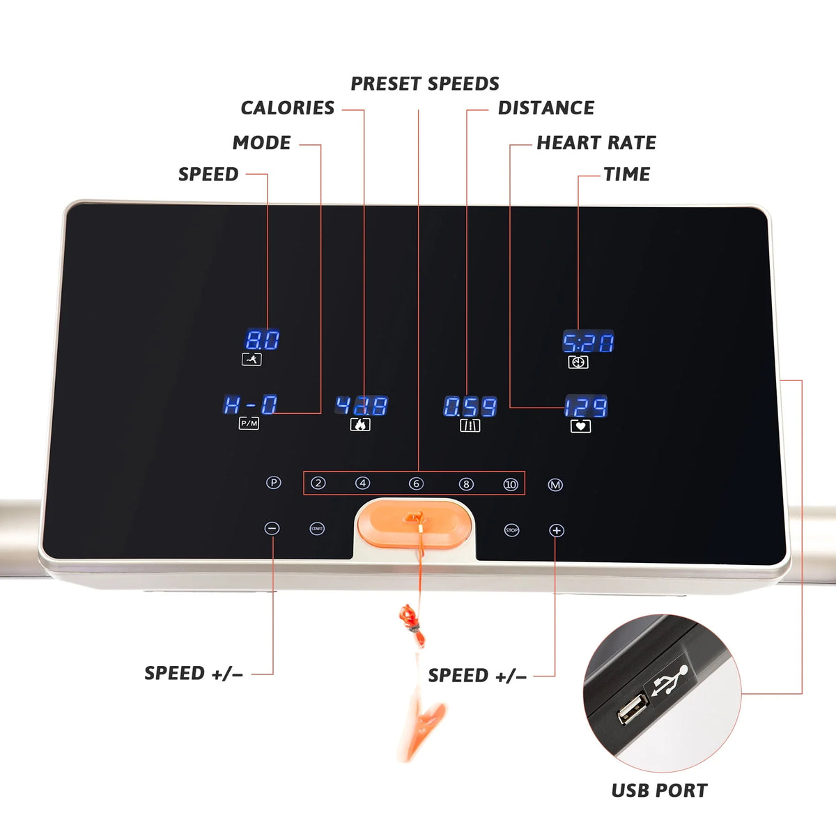 3HP Folding Treadmill with Bluetooth Speaker J688
