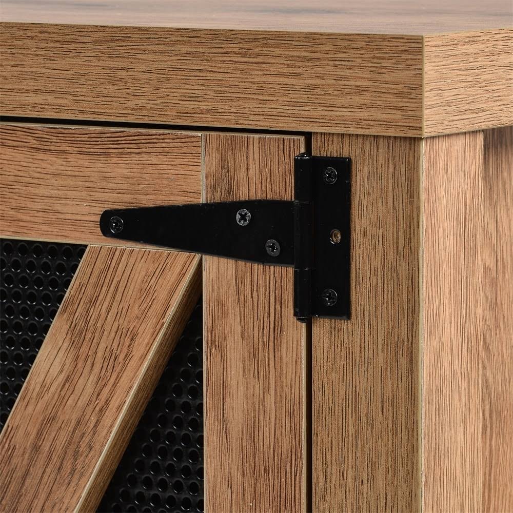 Grey TV Stand with Barn Door 2 Open Compartments J45878