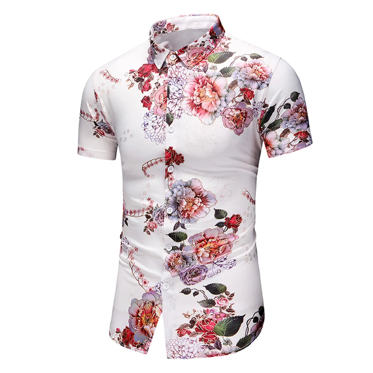 Men Short Sleeve Flower Print Button Down Shirt R446052