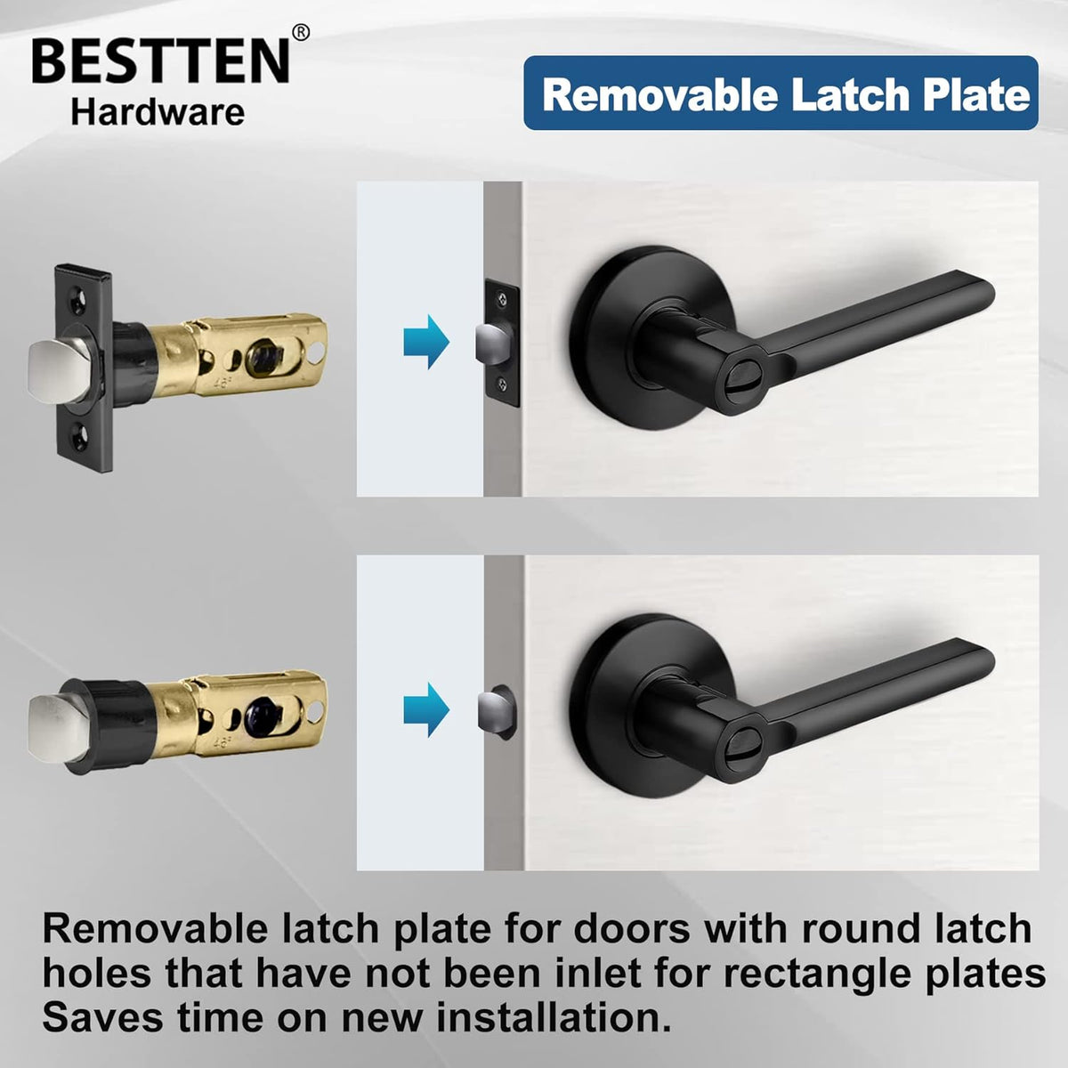 [3 Pack] Matte Black Privacy Door Lever with Removable Latch Plate, All Metal Round Handle K6592