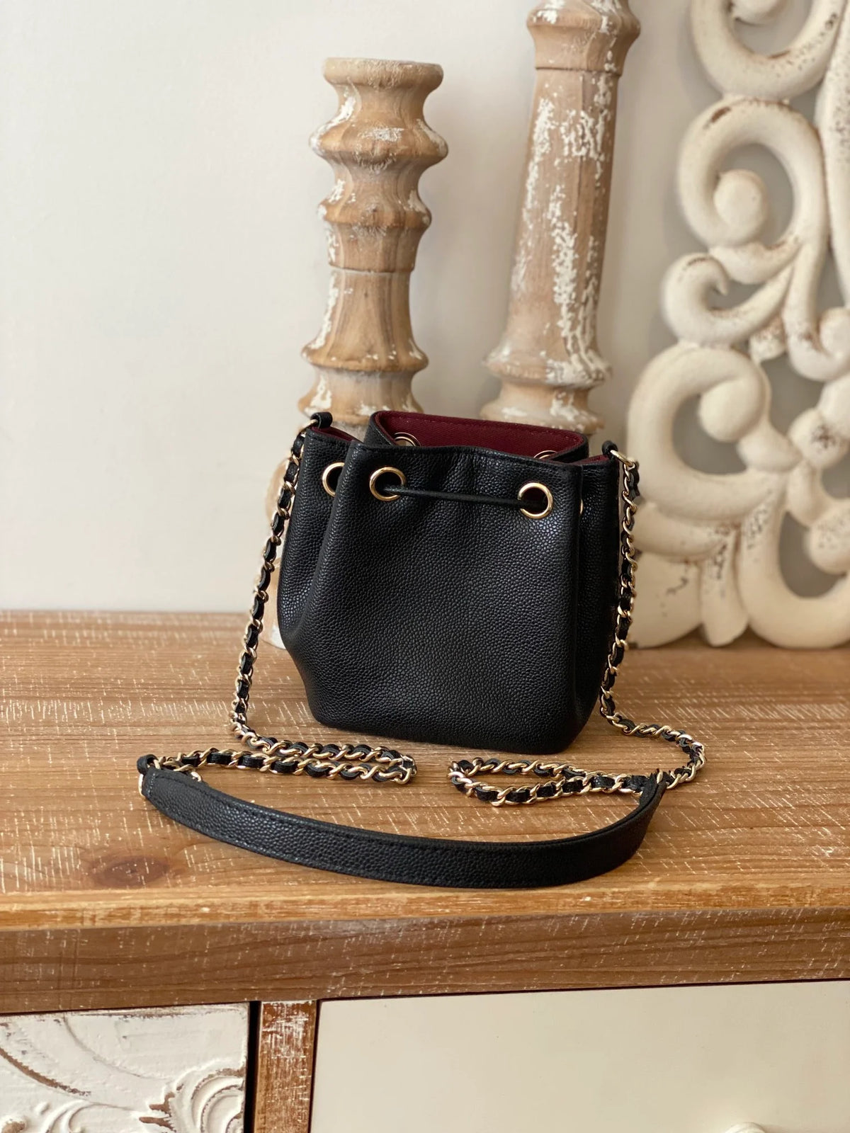 Black Mini Bucket Bag With Strap Z303820
