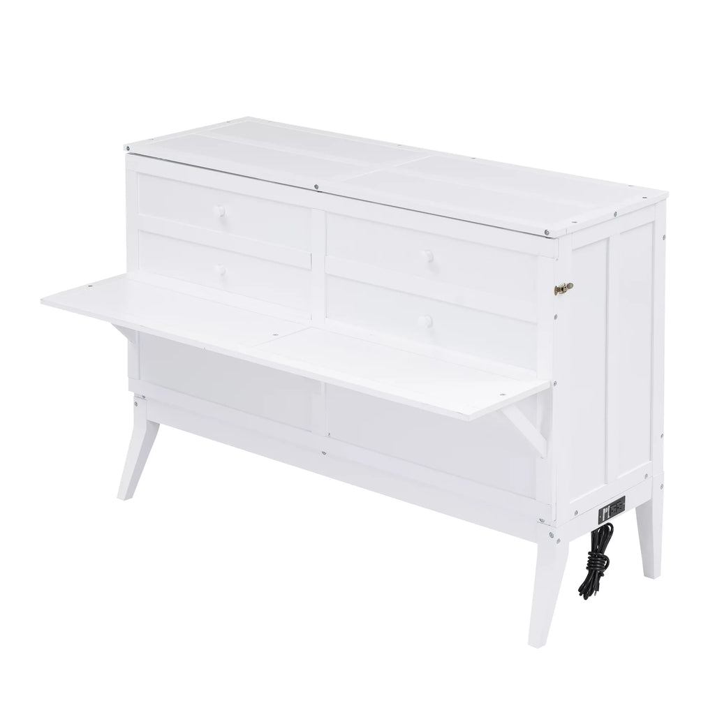 White Queen Size Murphy Bed with Charging Station and Shelf O797