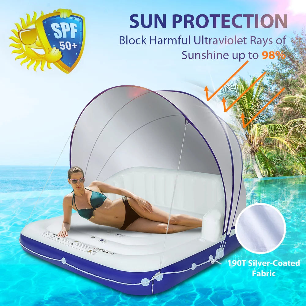 Inflatable Pool Float 2-3 Person with Canopy and Cup Holder B619