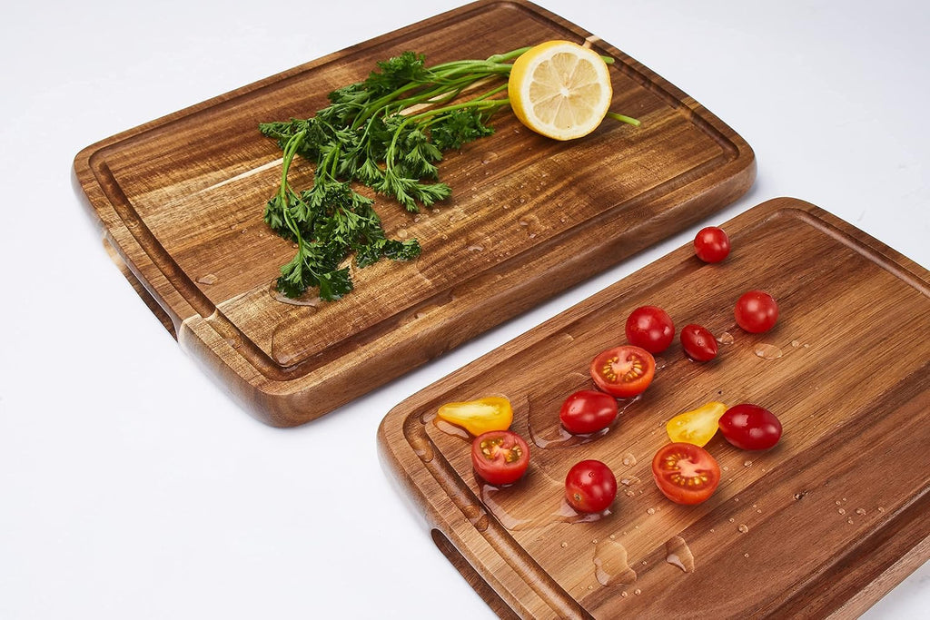 Acacia Wood Cutting Board Set of 2 with Juice Groove T235326